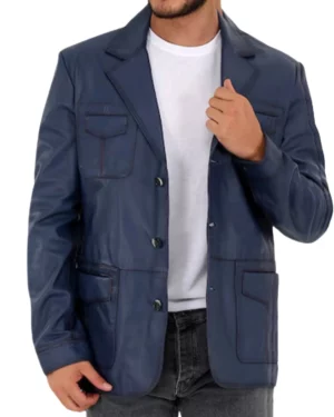 Elson Distressed Blue Leather Blazer