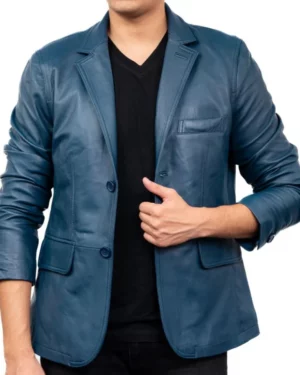 Harlan Blue Leather Blazer