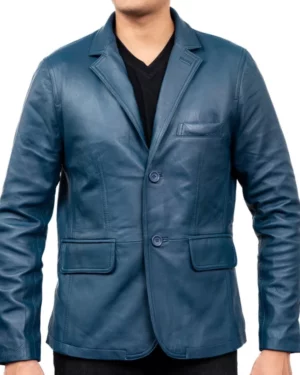 Harlan Blue Leather Blazer