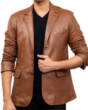 Harlan Tan Leather Blazer