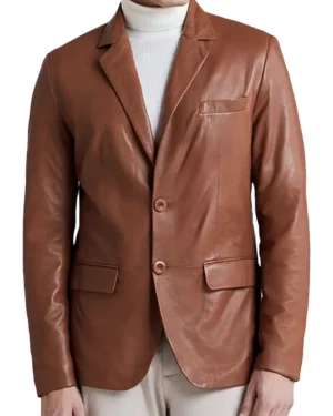 Jareth 2 Buttoned Tan Leather Blazer