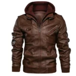 Raptor Brown Hooded Leather Bomber Jacket