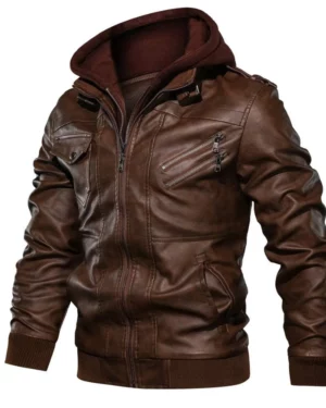 Raptor Brown Hooded Leather Bomber Jacket