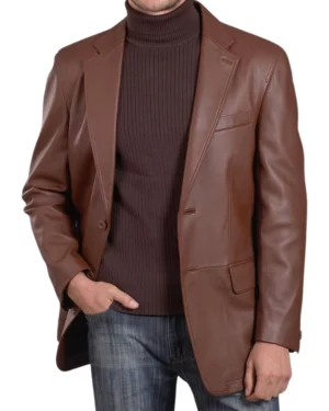 Zephyr Brown Leather Blazer