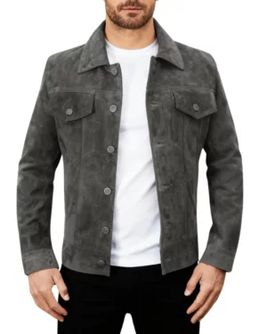 Brian Grey Suede Trucker Jacket