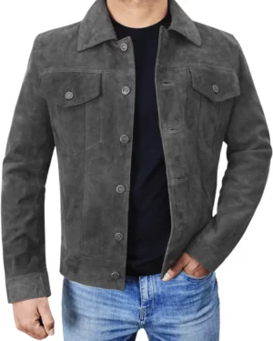 Brian Grey Suede Trucker Jacket