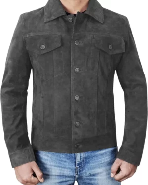 Brian Grey Suede Trucker Jacket