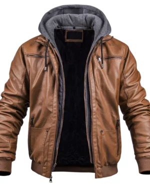 Dean Brown Hooded Leather Bomber Jacket