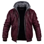 Dean Oxblood Hooded Leather Bomber Jacket