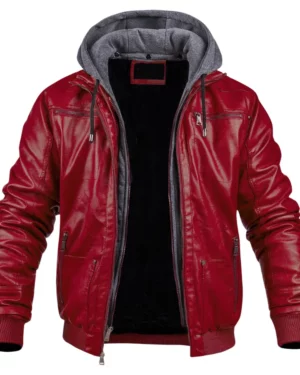 Dean Red Hooded Leather Bomber Jacket