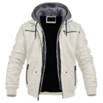 Dean White Hooded Leather Bomber Jacket