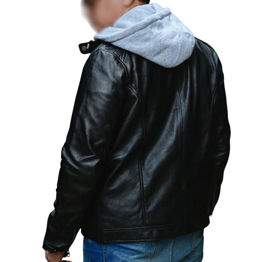Derrick Black Hooded Leather Bomber Jacket