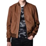 Hudson Tan Brown Suede Bomber Jacket