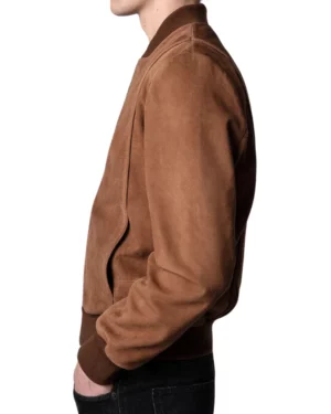 Hudson Tan Brown Suede Bomber Jacket Side