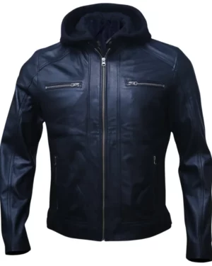 Nico Black Hooded Leather Biker Jacket
