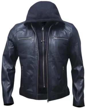 Nico Black Hooded Leather Biker Jacket