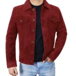 Brian Burgundy Suede Trucker Jacket
