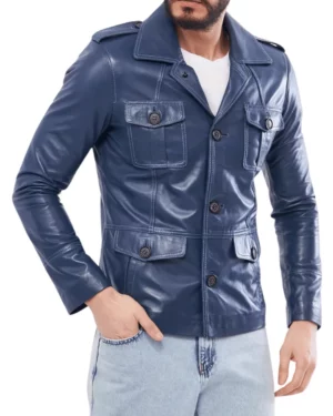 Winsor Blue Safari Leather Jacket