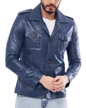 Winsor Blue Safari Leather Jacket