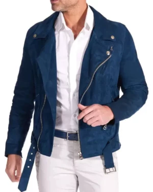 Aiden Blue Suede Biker Jacket