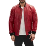 Blaze Ma-1 Red Leather Bomber Jacket