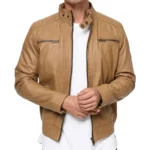 Brent Tan Leather Biker Jacket