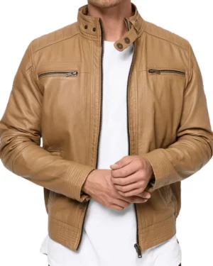 Brent Tan Leather Biker Jacket