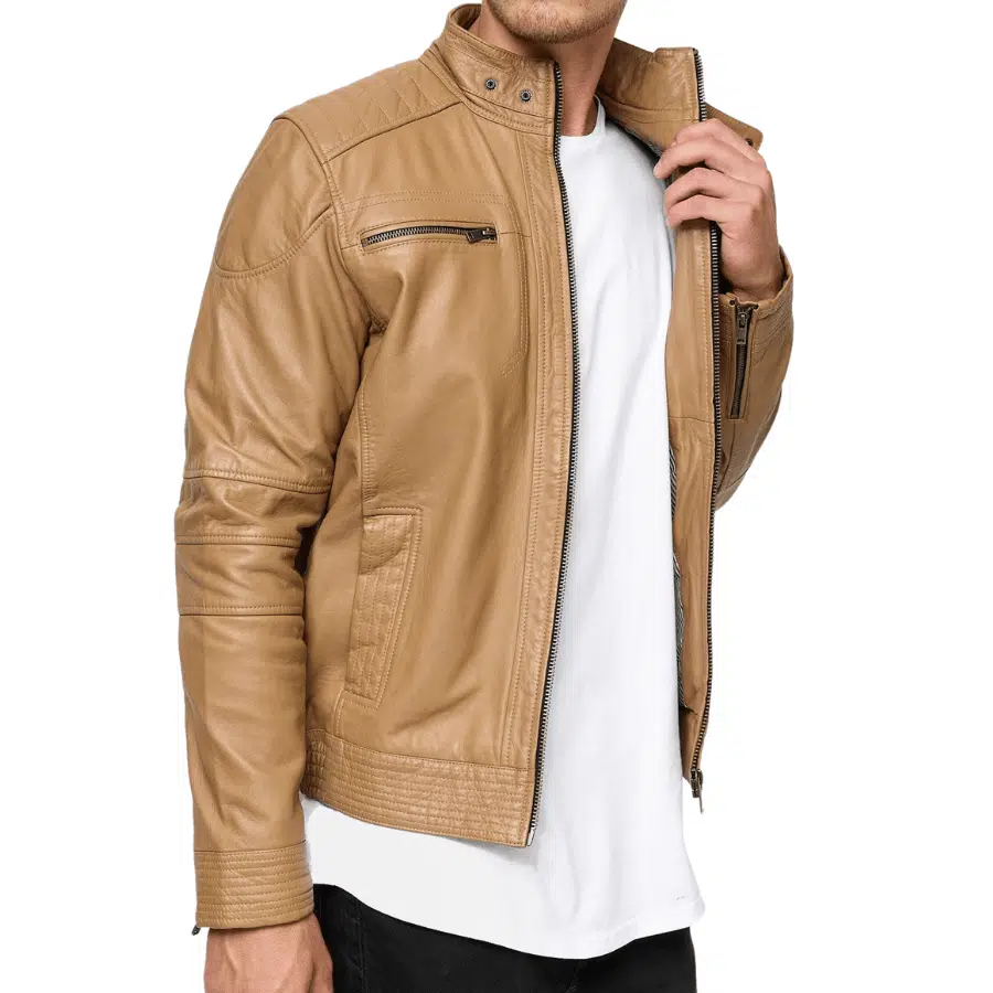 Brent Tan Leather Biker Jacket - Image 2