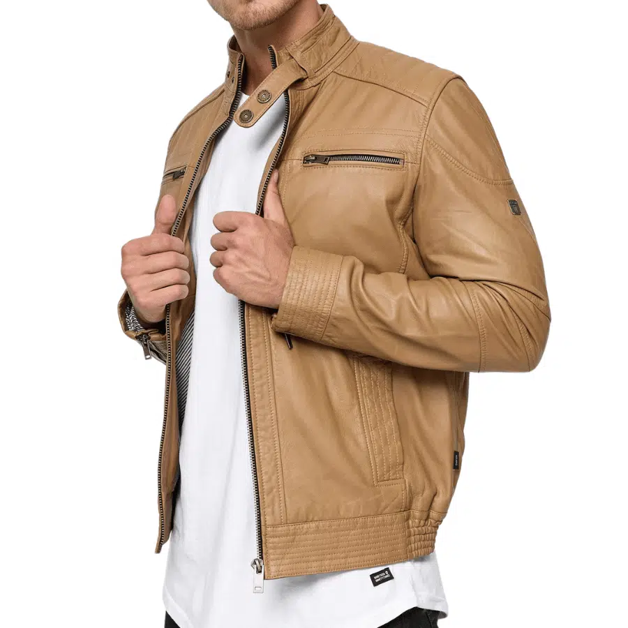 Brent Tan Leather Biker Jacket - Image 3