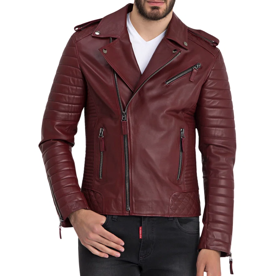 Daniel Oxblood Leather Biker Quilted Jacket - Image 2