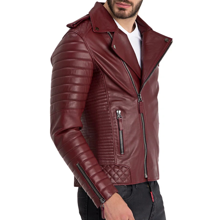 Daniel Oxblood Leather Biker Quilted Jacket - Image 4