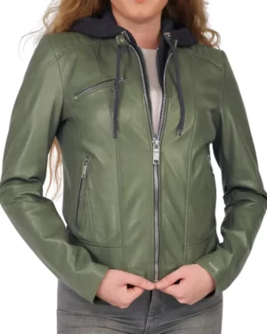Emma Green Hooded Leather Biker Jacket