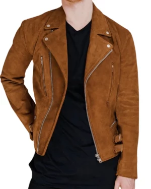 Gary Tan Brown Suede Biker Jacket