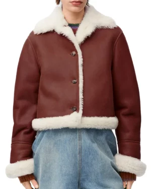 Hannah White Shearling Burgundy Leather Jacket