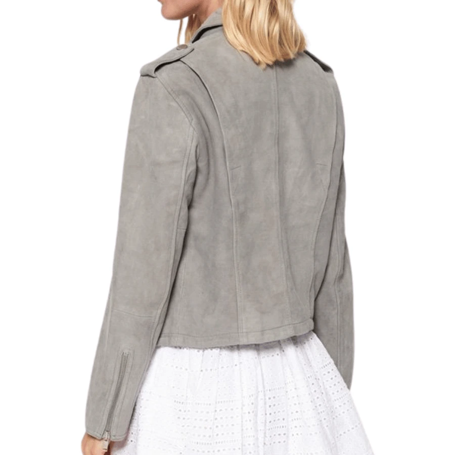 Janie Grey Suede Biker Jacket - Image 5
