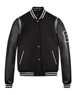 Julia Black Leather Varsity Jacket