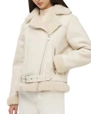 Kristen B-3 White Leather Bomber Jacket