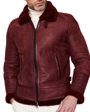 Luke Burgundy Leather Shearling Jacket