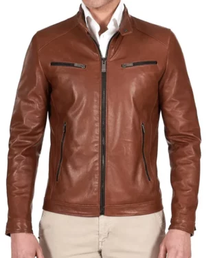 Mason Tan Brown Leather Biker Jacket