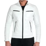 Mason White Leather Biker Jacket