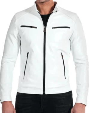 Mason White Leather Biker Jacket