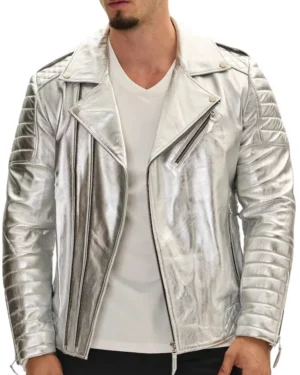 The Urbanite: Quilted Silver Biker Leather Jacket