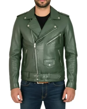 The Enforcer: Green Leather Biker Jacket