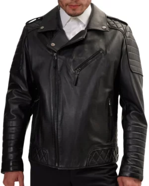 The Urbanite: Quilted Black Biker Leather Jacket