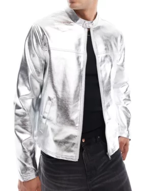 Walter Silver Leather Biker Jacket