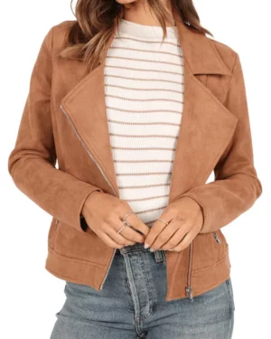 Zenith Tan Suede Biker Jacket