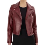 Zoey Burgundy Leather Biker Jacket