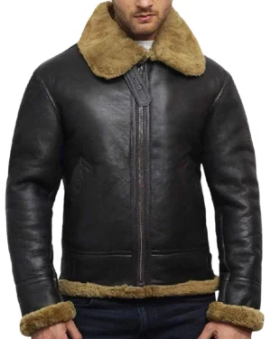 Kraven B3 Shearling Black Leather Bomber Jacket