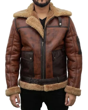 Arnold B-6 Aviator Vintage Brown Leather Bomber Jacket