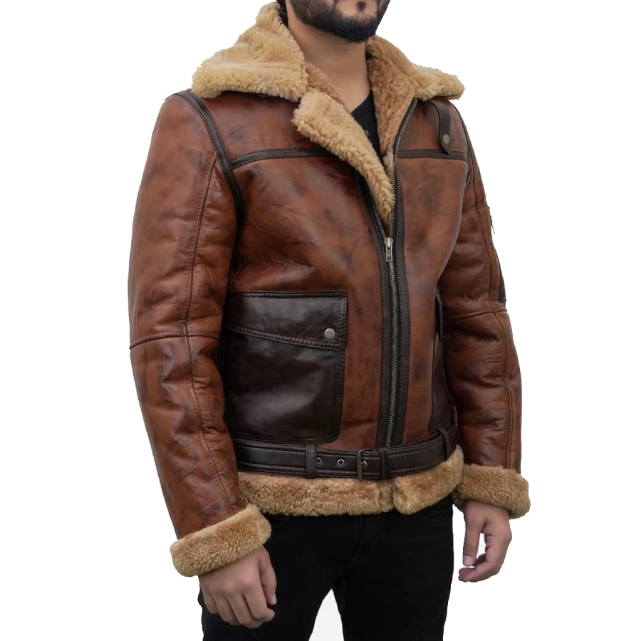 Arnold B-6 Aviator Vintage Brown Leather Bomber Jacket - Image 2